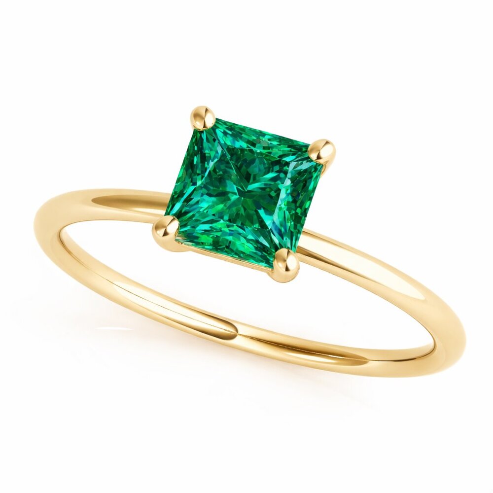 0.75 CT Emerald Solitaire Engagement Ring in 14K Solid Yellow Gold | 5mm Square